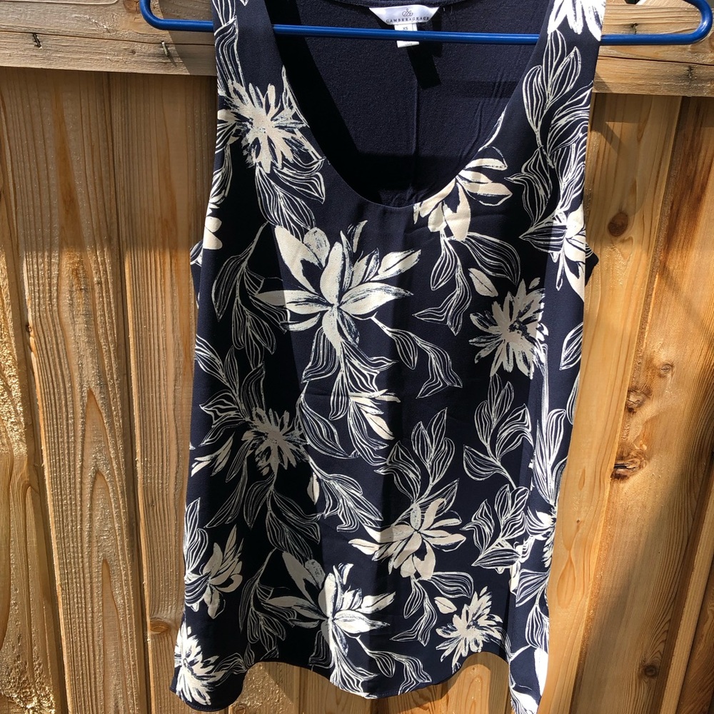 Reitmans navy Blue and White Floral Tank Top
